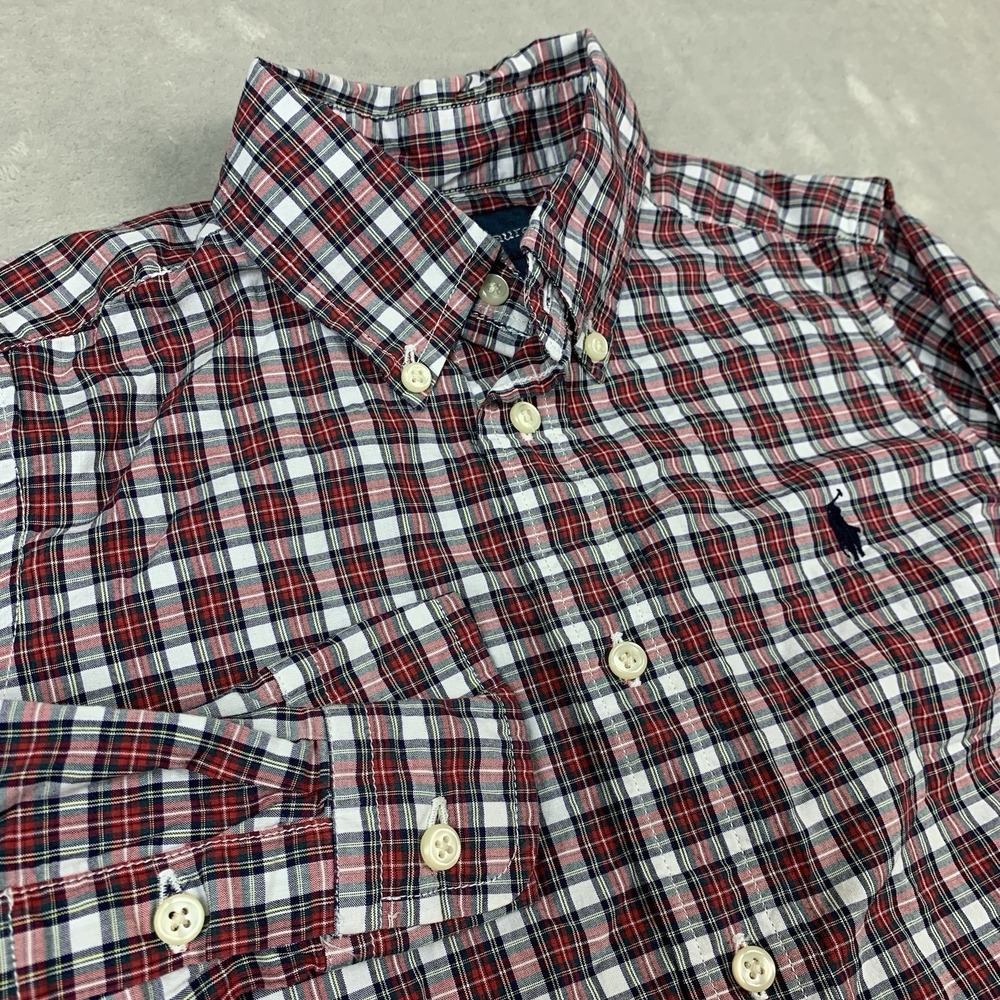Polo Ralph Lauren Shirt Boy 5 Red Plaid Button Down Long Sleeve Pony Logo Preppy